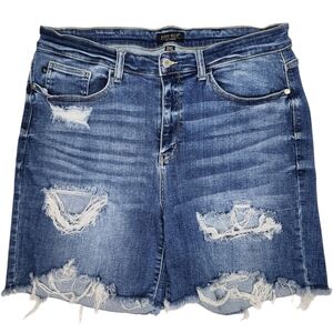 Judy Blue Women's Ripped Jean Shorts - Dark Blue